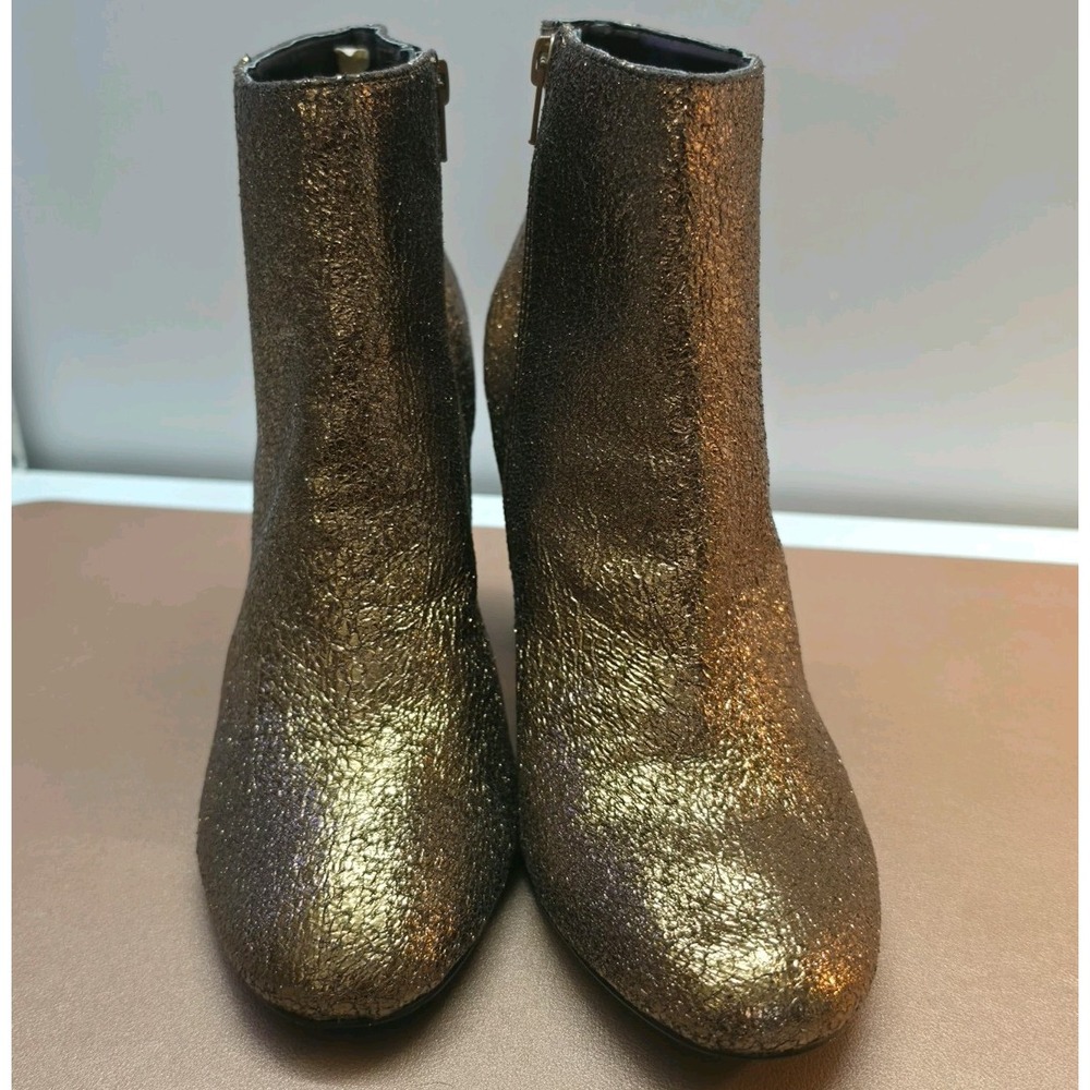Kensie Leopolda Metallic Gold Almond Toe Block-Heel Ankle Booties 9 Ultra High